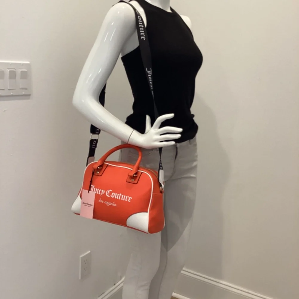 REDUCED Juicy Couture Fashionista Sports Bowler Satchel Crossbody Orange & White